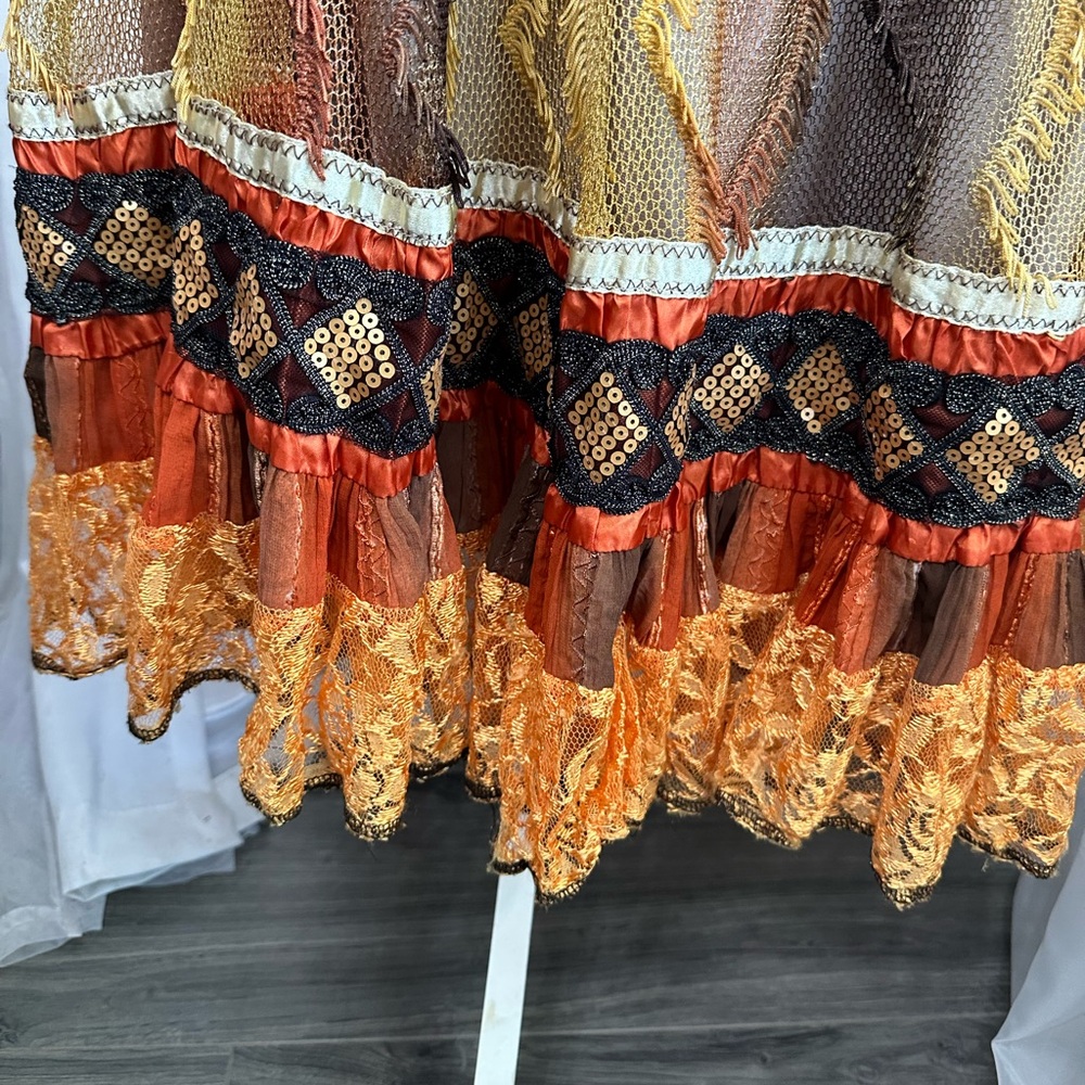 🤎🧡 Bohemian Orange brown Midi Maxi Festival boho Skirt size Small - Picture 6 of 11